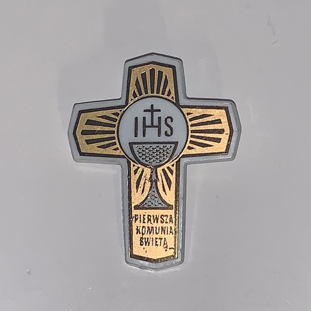 ✝️ [4/$25] IHS ‘IN HIS NAME’ RELIGIOUS HOLY CROSS SYMBOL PIN BACK 2 INCH PIN ✝️